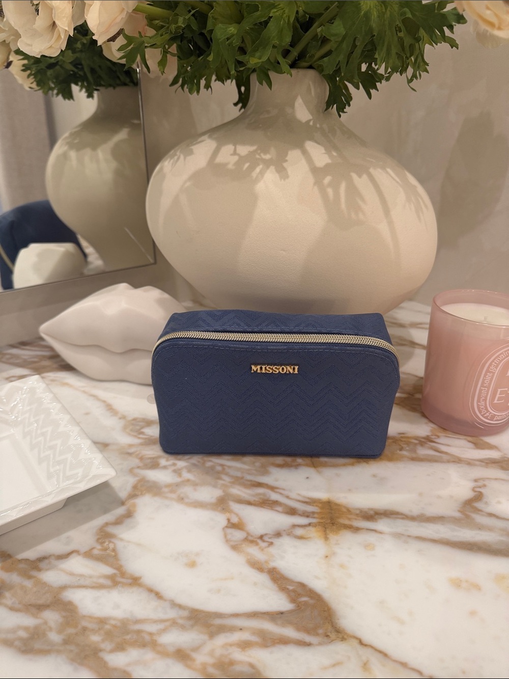 Missoni Navy Chevron Zip Cosmetic Case